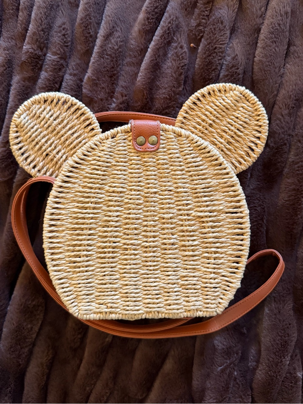 Woven Straw Crossbody Bag with Ear Detail - Natural